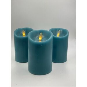 Lot 3 Luminara Flameless Moving Flame Candles 3"x4.5" Battery Operated Aqua Blue